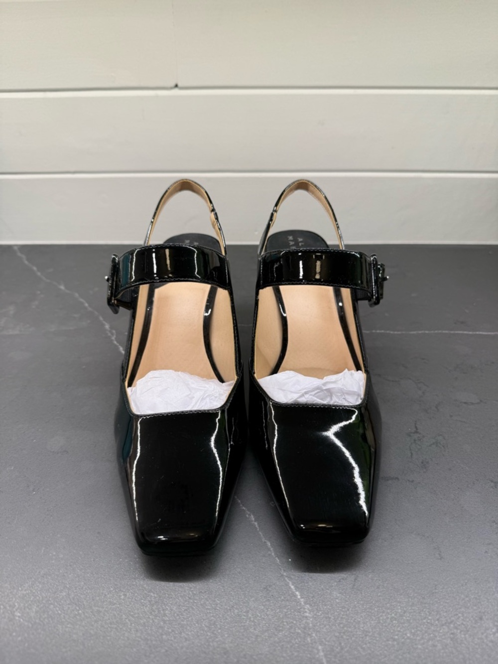 Alex Marie Black Patent Mary Jane Slingback Pumps